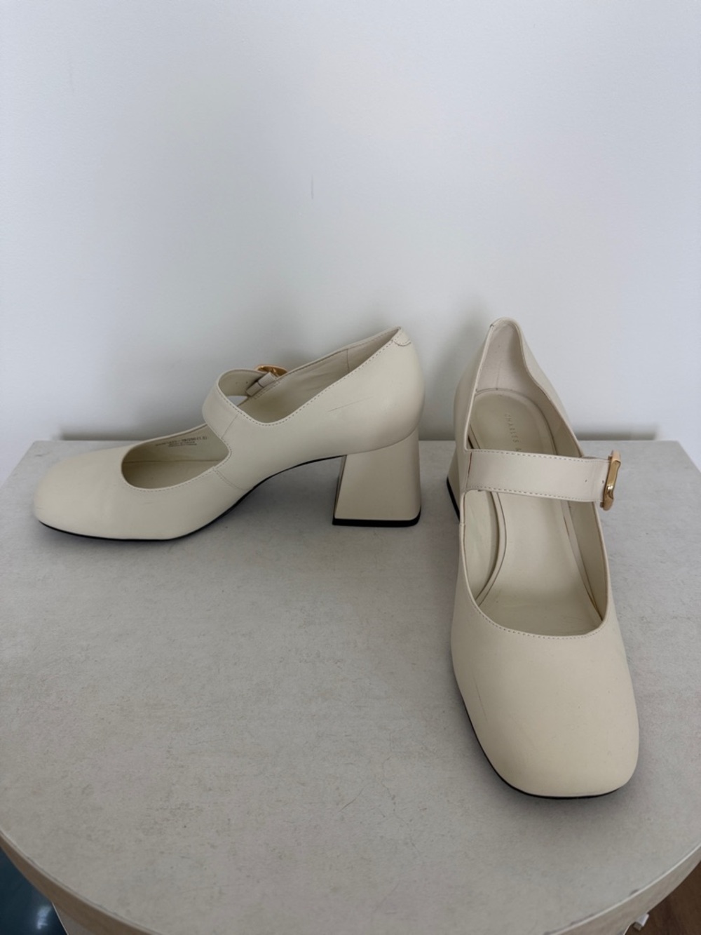 Cream Mary Jane Block Heel Pumps